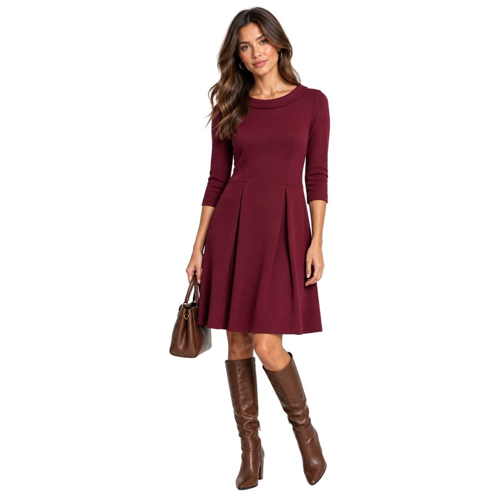 Boden Dress Womens US 10 Berry Wine Ribbed Fit Flare Peter Pan Collar Preppy